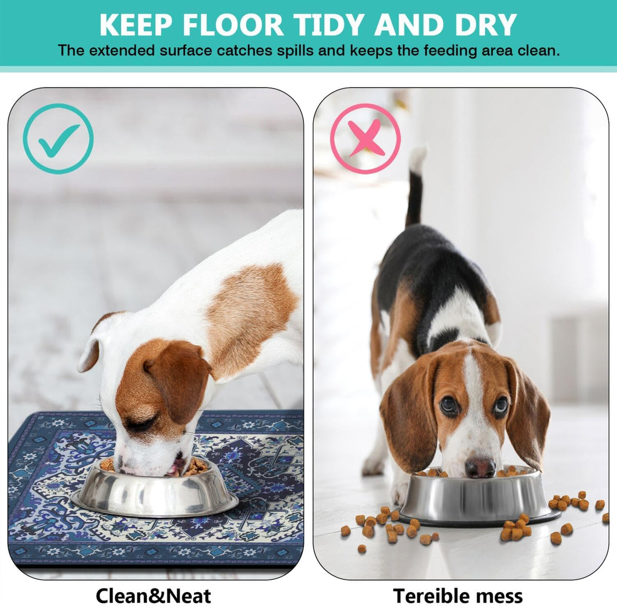 Pet Feeding Mat for Floors Cat Food Mat Waterproof Dog Food Mat - 20"L x 12"W / BlueBoho - image 4