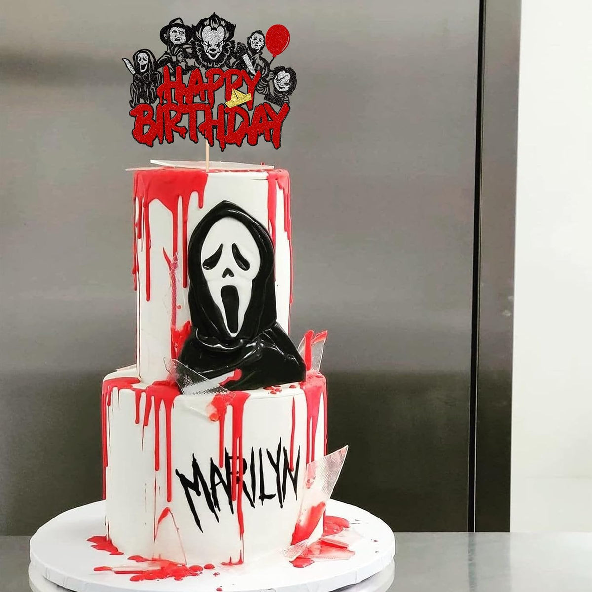 Zhuoweism Halloween horror Happy Birthday glitter cake topper on bamboo stick - view 22