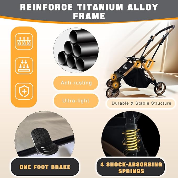 Pet Stroller for Small & Medium Dogs Cats up to 55 lbs 4-in-1 Foldable Travel Pet Stroller with Detachable Carrier Lightweight All-Terrain Spring Damping,Car Seat,Sun Canopy,Black