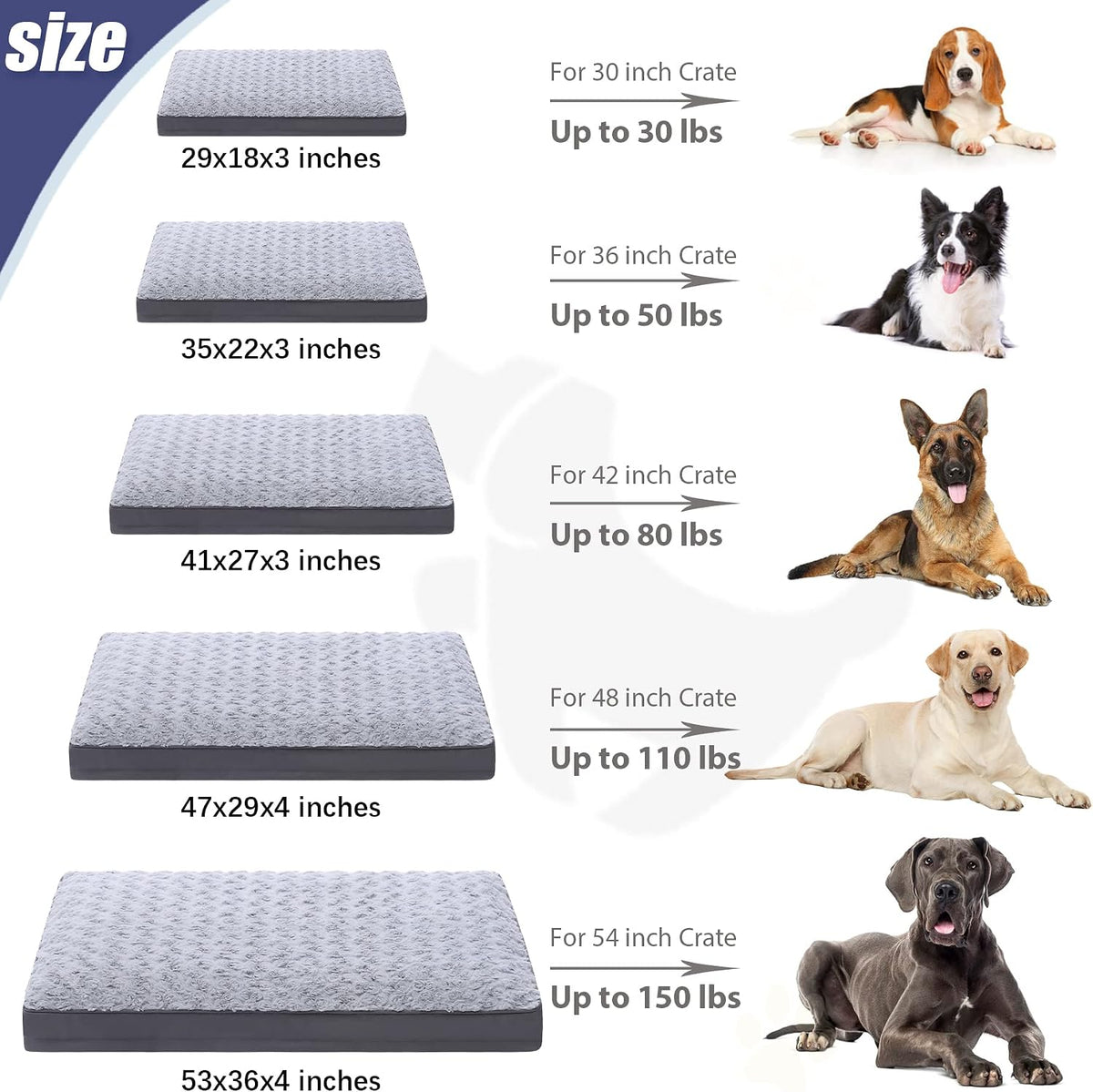 KSIIA Washable Dog Bed for Crate Waterproof for Medium Dogs - Light Grey / 35.0"L x 22.0"W x 3.0"Th - image 3