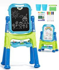 Lehoo Castle Easel for Kids 3-5, Magnetic Chalkboard Whiteboard – Fun for Kids & Family - Dark Blue, Light Blue, Green