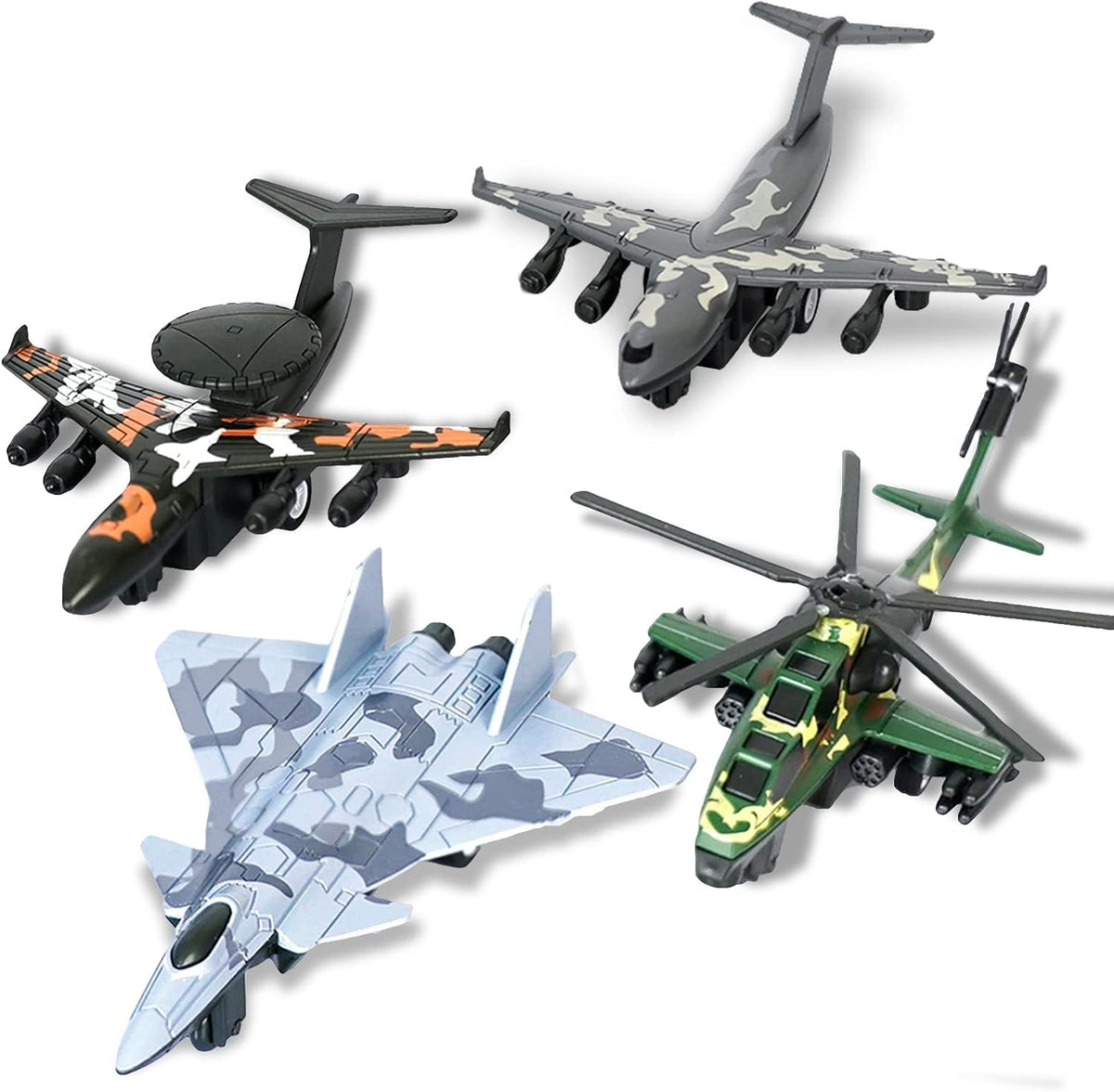 Crelloci army airplane toys set, five die cast military fighter jets and a transport plane - view 2