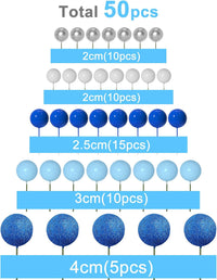 ASTARON 50 Pcs Ball Cake Topper Sticks Mini Balloons for Cake - Blue Series - image 2
