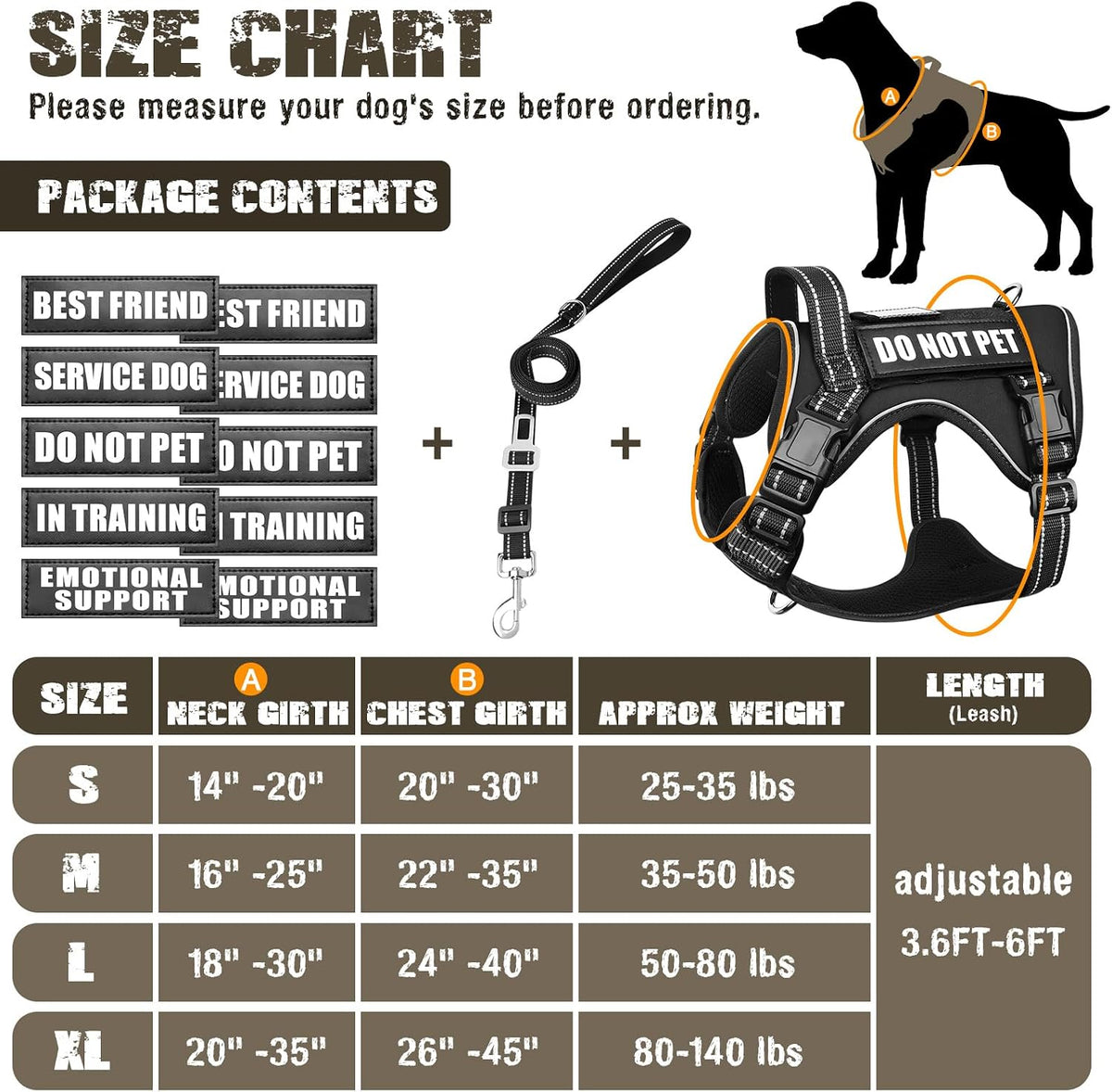 Tactical Dog Harness and Leash Set with 10 Patches for Large Dogs – Essentials for Dogs - X-Large / Black - image 2