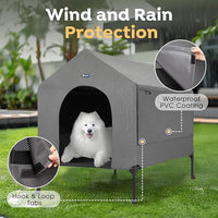 Veehoo 41" Dog House, 2-in-1 Large Dog House Outdoor Indoor Weatherproof, Outside Elevated Dog Cot Bed Dog Tent Shade, Three-Sided Breathable Mesh Windows and Sunshades, CWC2435CP