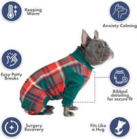 Spark Paws Dog Pajamas - Stretch Onesie Recovery Full Leg Surgery Suit PJS – Essentials for Dogs - Green and Red Plaid / 3XL - image 3