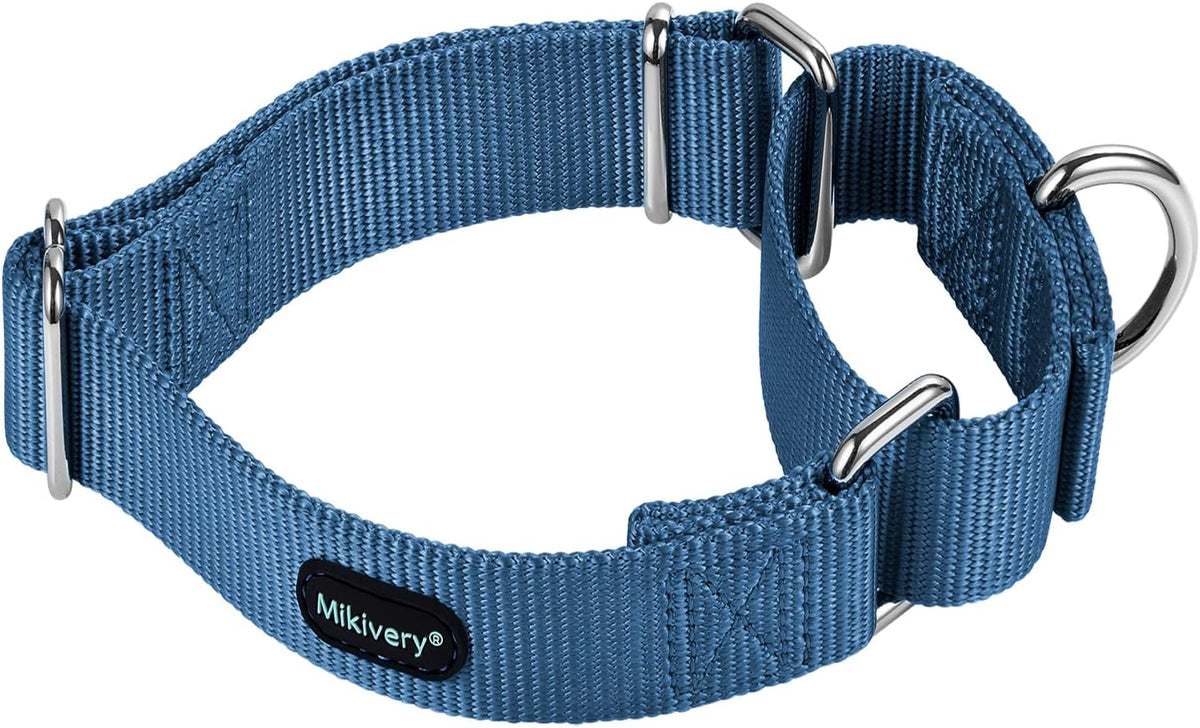 Mikivery martingale dog collar in adjustable nylon with nickel plated steel hardware
