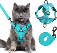 XL Cat Harness Escape Proof for Heavy Cats Adjustable for Extra Large - M / Turquoise
