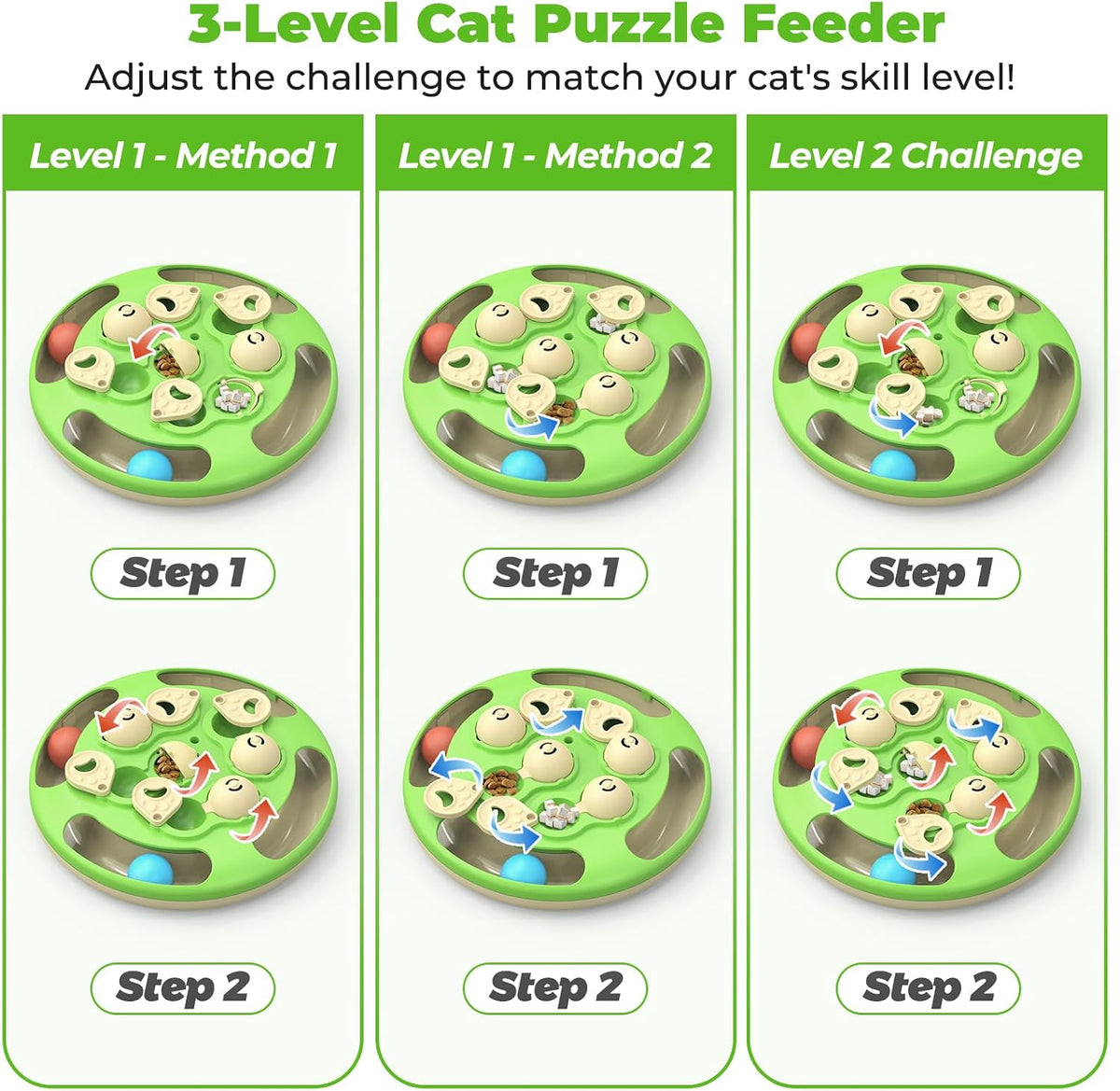 Cat Puzzle Feeder Toy, 3 in 1 Interactive Slow Feeder for Cats, Blue – Essentials for Cats - Green - image 4