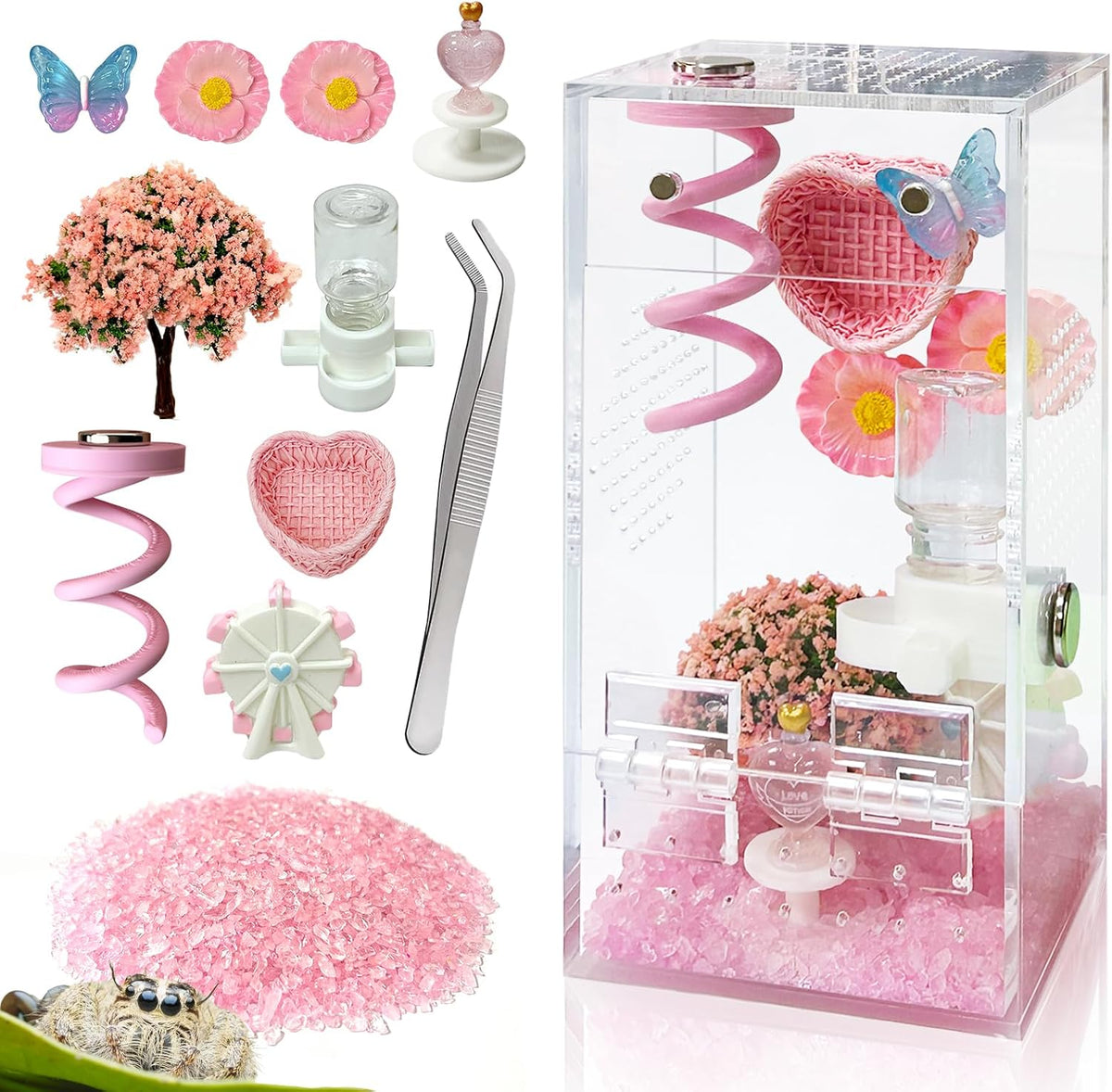Jumping Spider Enclosure, DIY Insects Habitat - Pink B