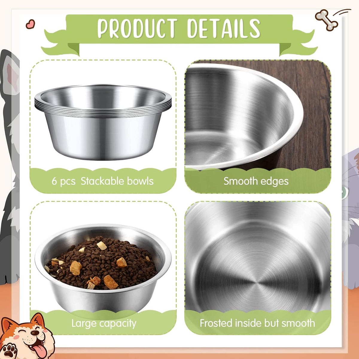 Yahenda 6 Pcs Stainless Steel Metal Dog Bowls Bulk Replacement Basic - 6.9 Inch - image 3