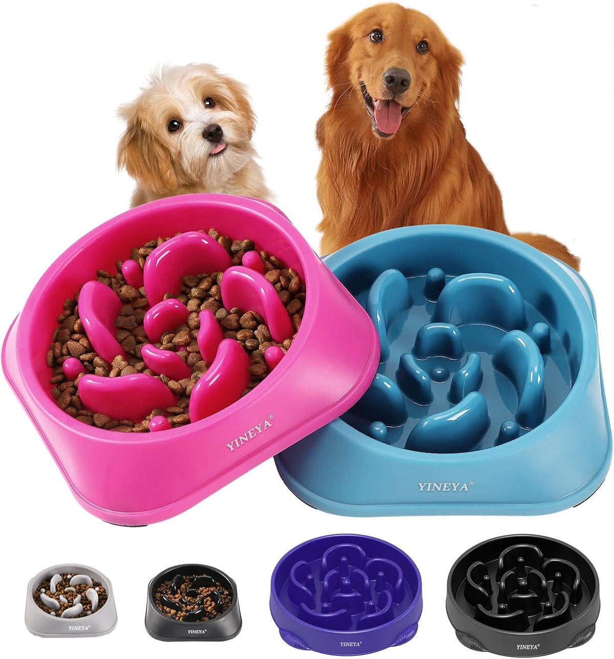 YINEYA Slow Feeder Dog Bowl for Medium Dogs - Medium / A - DarkBlue & RoseRed