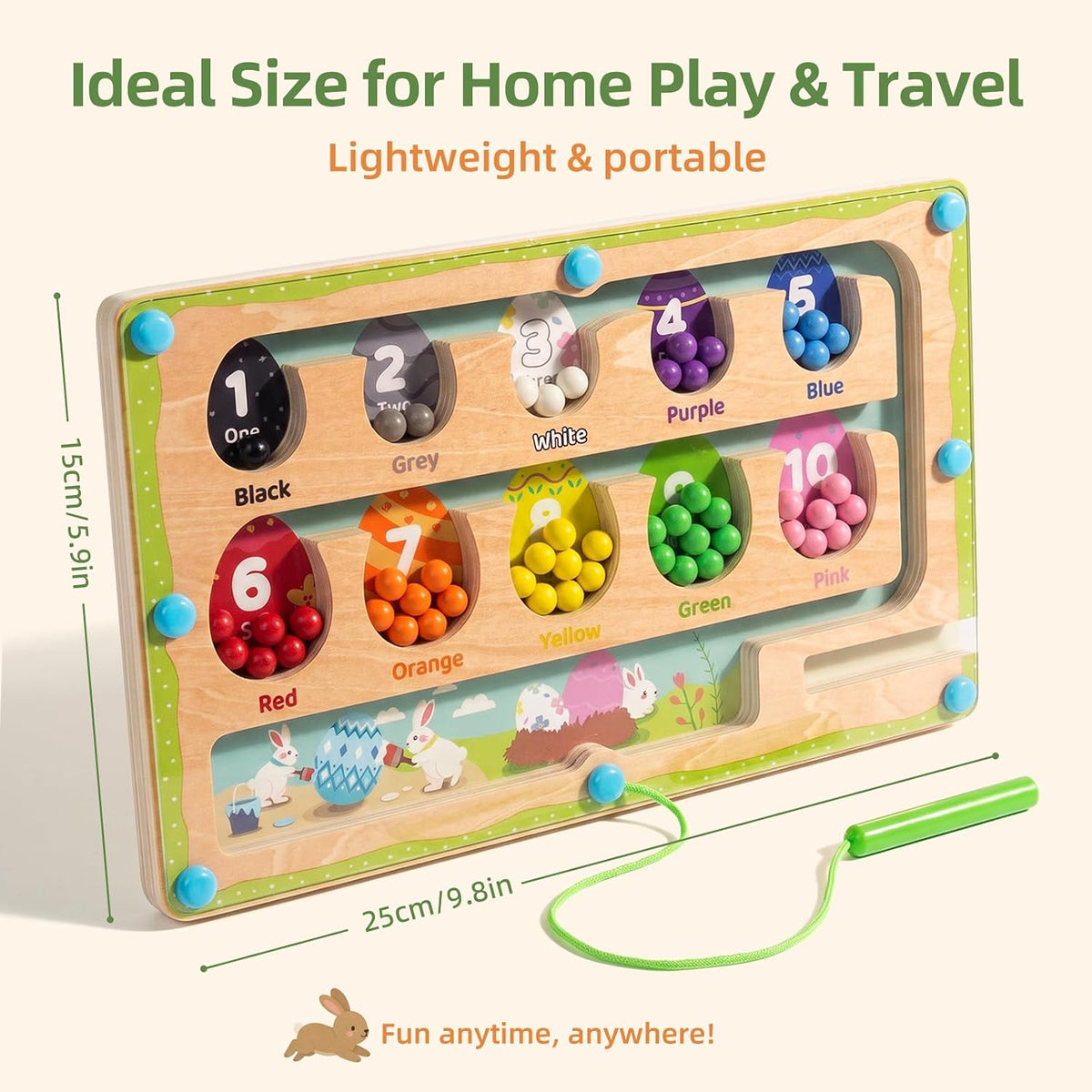 WOODENFUN magnetic color number maze, wooden Montessori counting board with magnetic pen and beads - view 9