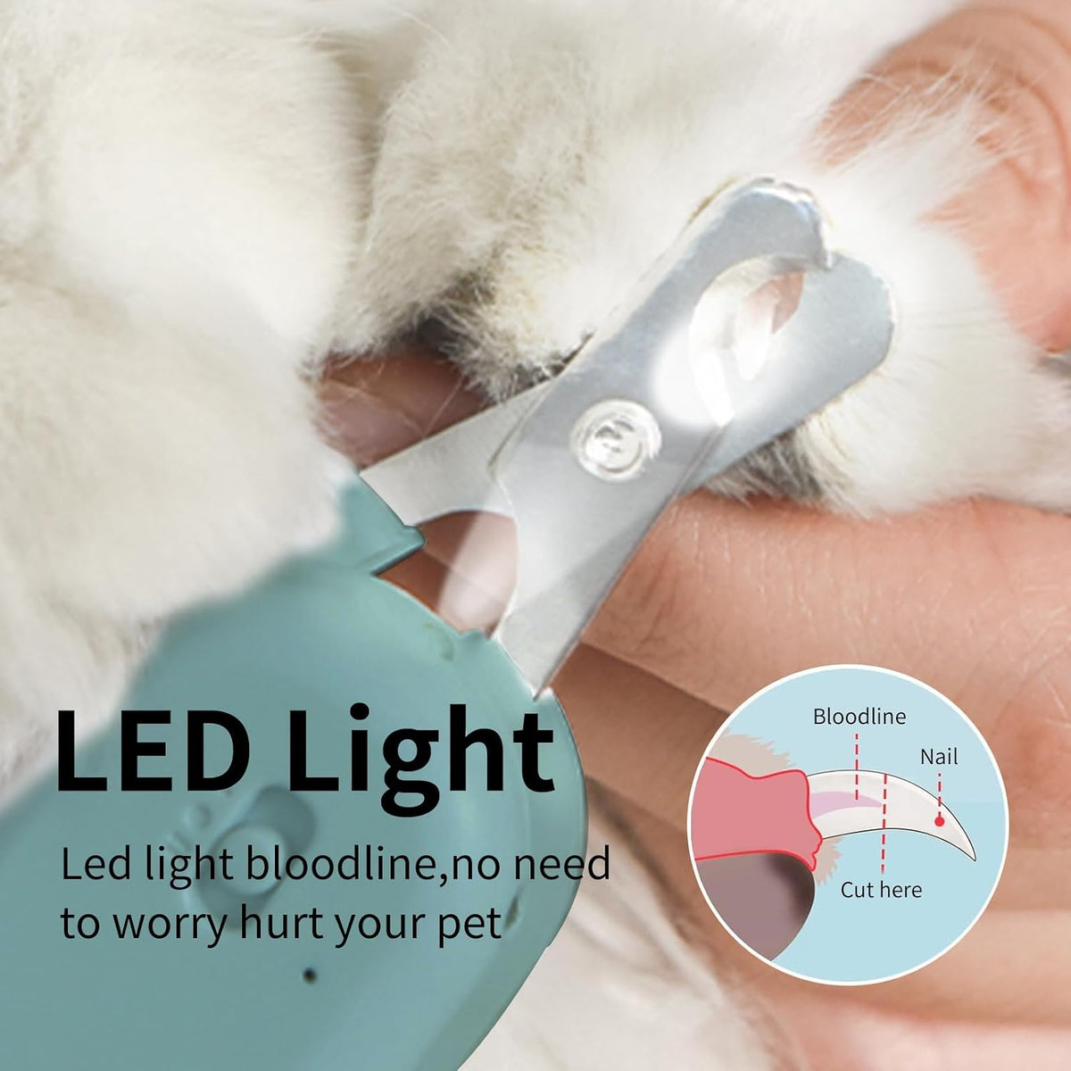 Cat Nail Clipper with LED Light - Suitable for Cats＆Dogs / Blue - image 2