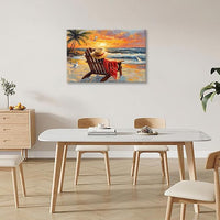 Beach Coastal Bathroom Pictures Wall Art, Seaside Ocean Bathroom Wall Decor, Sunrise Palm Framed Painting Canvas Artwork for Bedroom Living Room Decorations 24"L x 16"W