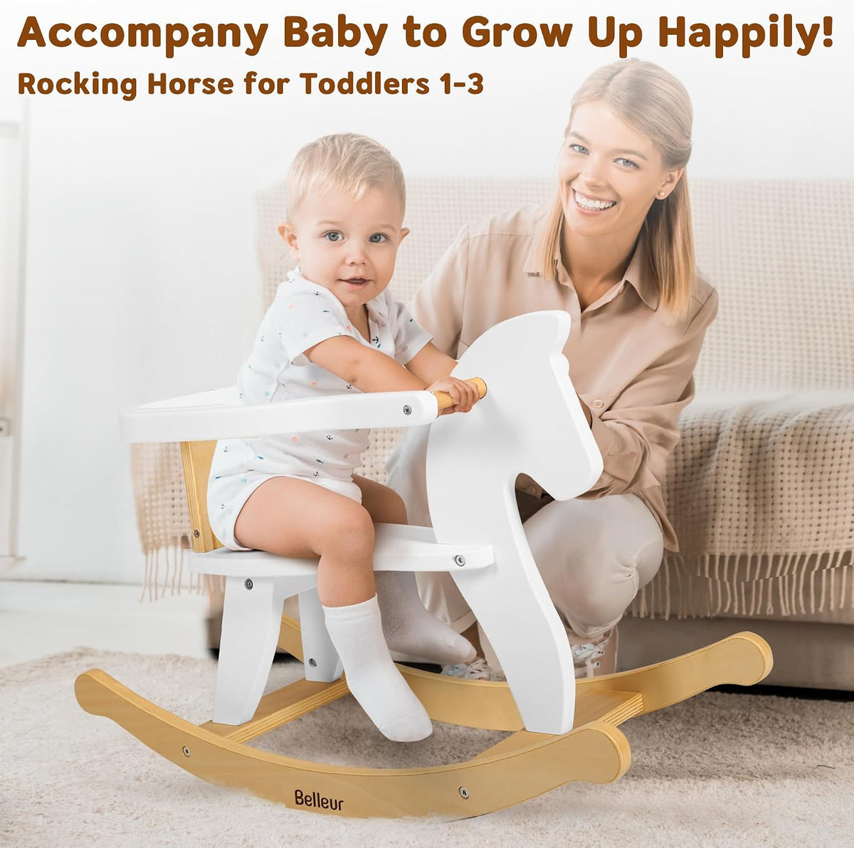 Belleur Rocking Horse for Kids 1-3 Years Old - White - image 3