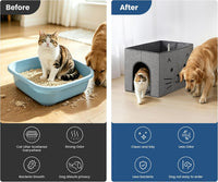 Waterproof Cat Litter Box Enclosure Splash Guard with Removable Mat - Gray Cat Face with Door / Large - image 2