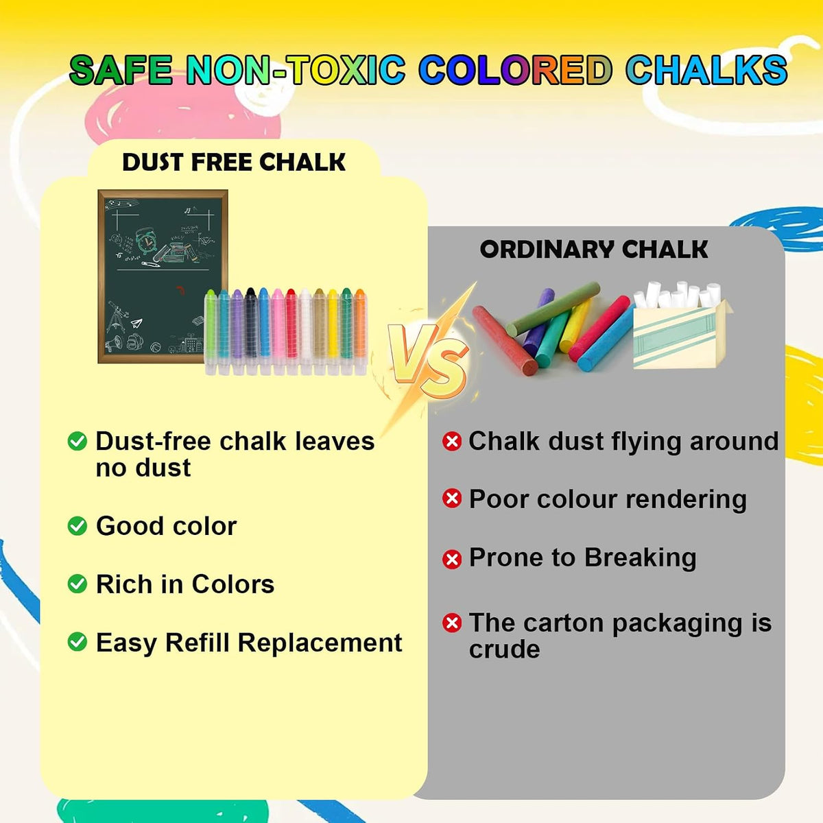 Haoyond dustless chalk for kids in 6 colors with twist-up chalk holders - view 7