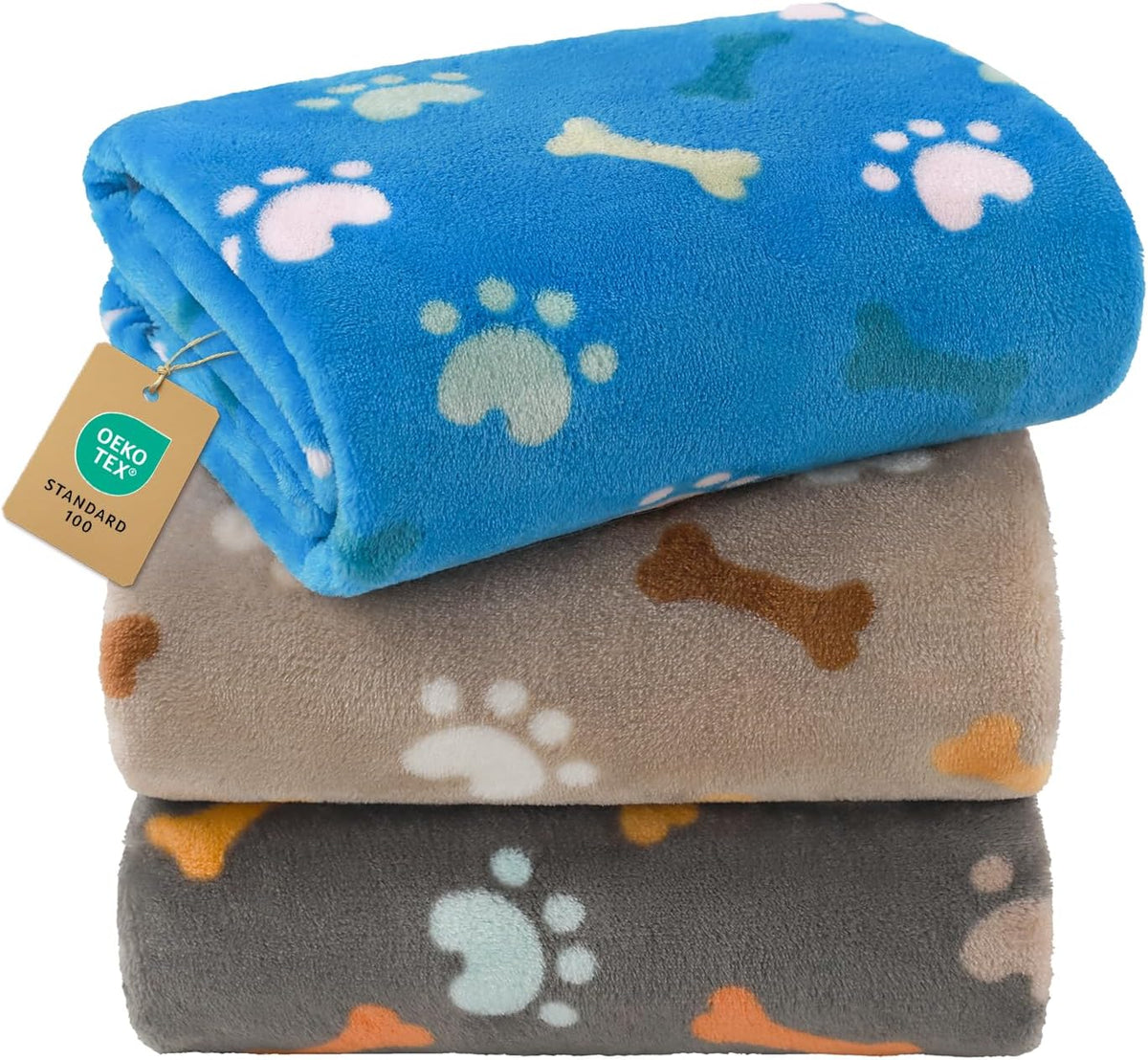 Luciphia 3 Pack Cute Dog Blankets Soft Fleece for Small Puppy Cat - Happy Paws / 23x16 inch (Pack of 3)