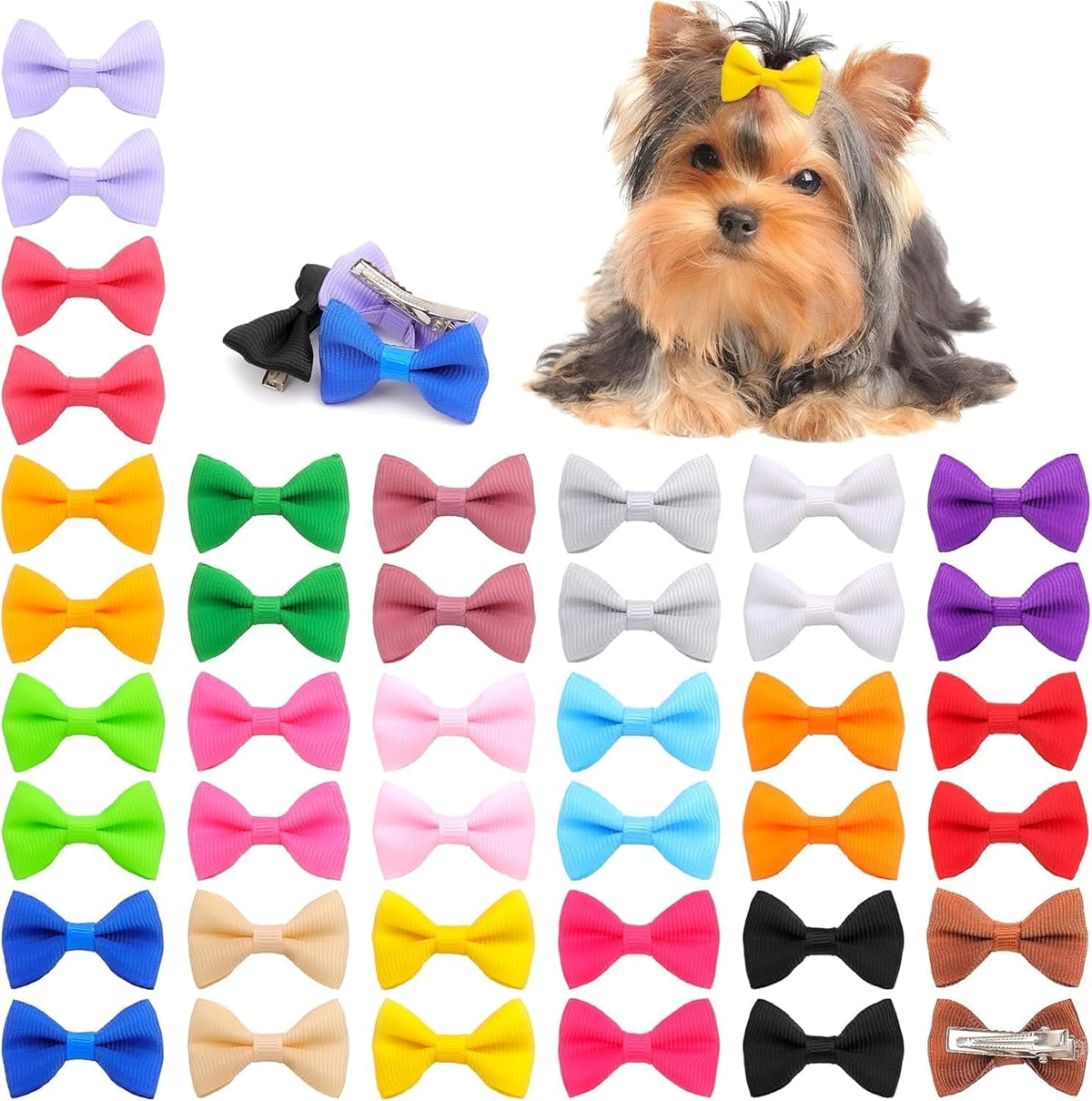 YAKA 60PCS Cute Puppy Dog Small Bowknot Hair Bows with Metal Clips - 40Pcs Dog Bows with Clips