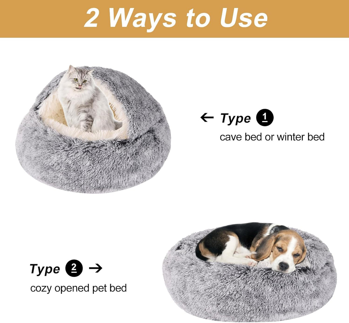 Cat Bed Cave, Cat Beds for Indoor Cats, Washable Hooded Cat Beds - 20.0"L x 20.0"W x 12.0"Th / Grey - image 2