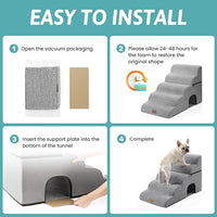 Extra Wide Dog Stairs with Tunnel, Detachable Large Pet Step for Small Medium Dog, Puppy or Cat, Ramp for High Bed, Couch, Sofa or Car, Stable, 19.7x33x22.4 inch, 5 Step, Grey