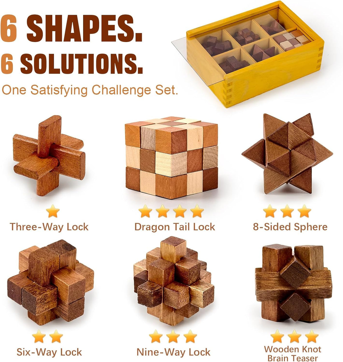 VolksRose 12pcs Wooden Brain Teaser Puzzles - B-6pcs-4.5cm-2 - image 2