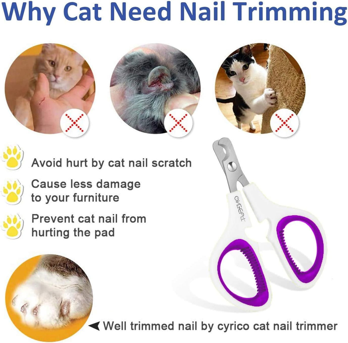 Pet Nail Clippers, Cat & Kitten Claw Nail Clipper Safe Sharp Trimmer – Essentials for Cats - Purple - image 4