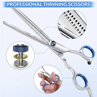 Gimars Professional 5 in 1 Grooming Scissors for Dogs 4CR with Safety Round Tip, Heavy Duty Titanium Coated Straight & Thinning & Curved Shears