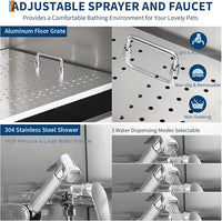Stainless Steel Dog Washing Station - Dog Bath Tub for Large, Medium, Small Dogs, Pet Grooming Tub with Ramp, Non-Slip Grate, Shower, Soap Box, Faucet, Drain for Home & Outdoor （Right RAMP, 50"）