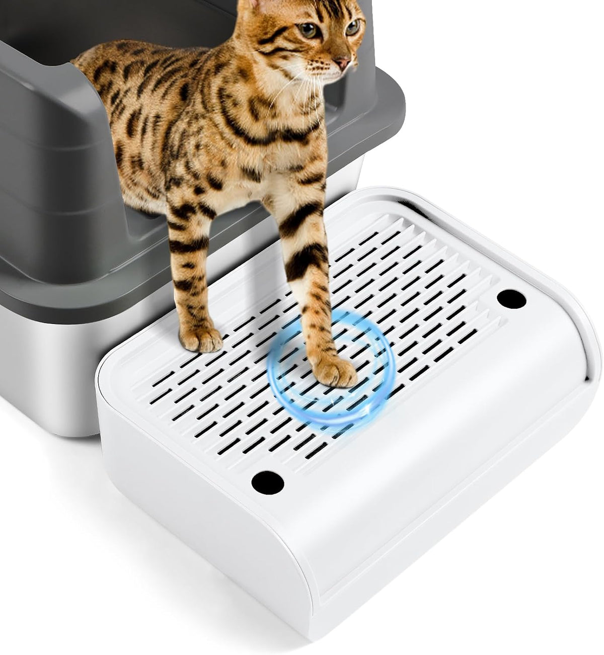 Cat Litter Box Step, Large Cat Litter Ramp with Filter Function - White Raised