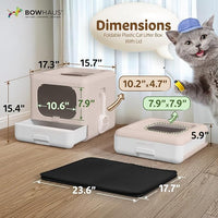 Foldable Cat Litter Box w/Lid, Scoop & Mat, Drawer Design Cat Toilet for Kitten, Two-Way Entry Kitty Litter Box, Odor Control & Easy to Clean, Beige/Pink