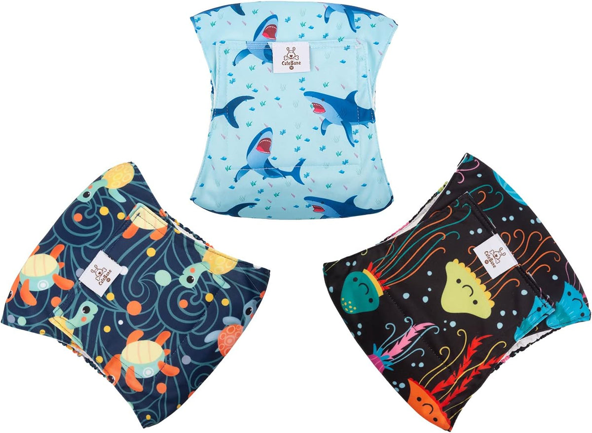 CuteBone Dog Belly Bands for Male Dogs Wraps Washable Doggie Diapers - Turtle&shark&jellyfish / M(14"-17") - image 2