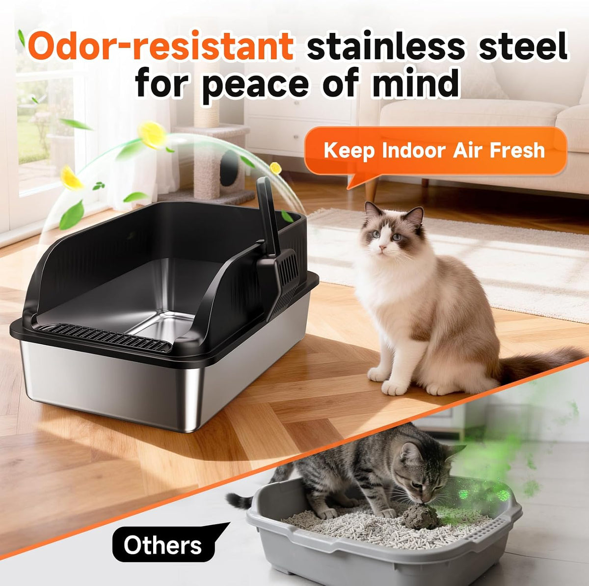 Stainless Steel Cat Litter Box Sturdy Metal Pan for Cats and Pets – Daily Care for Cats - BLACK-1 XL - image 3