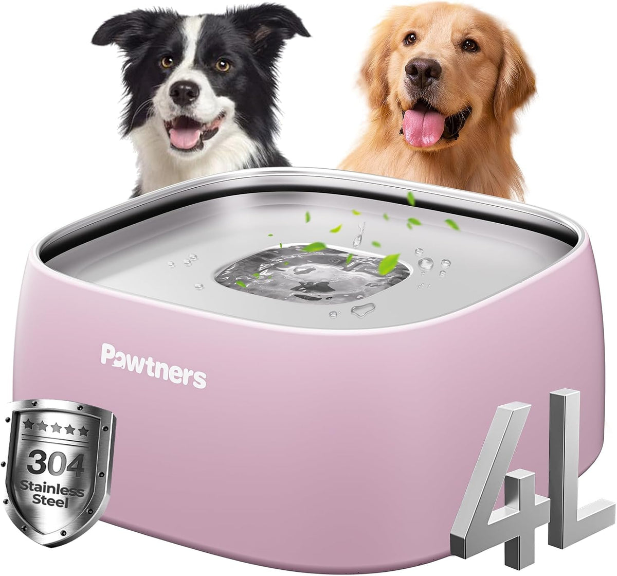 All Stainless Steel Dog Water Bowl No Spill - Pink / 4L