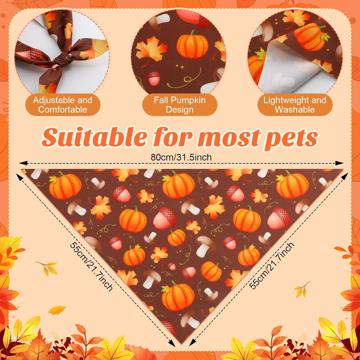 Chunful 100 Pcs Fall Dog Bandanas Bulk Maple Leaf Print Autumn Pet - Pumpkin / 31.5 x 21.7 x 21.7" - image 3