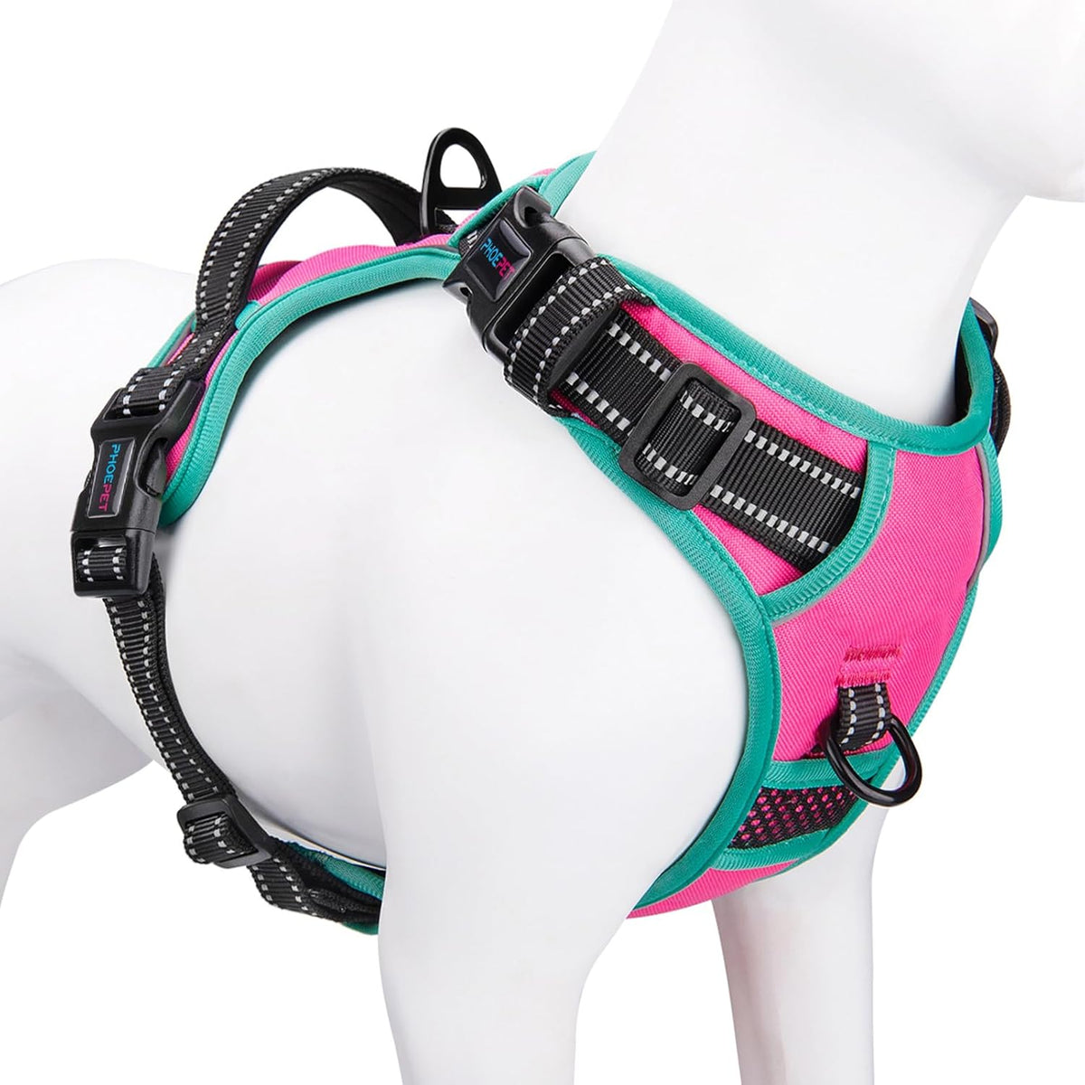 PHOEPET Upgraded No Pull Dog Harness, Reflective Adjustable Vest – Essentials for Dogs - Pink / Large