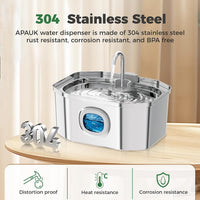 APAUK Cat Water Fountain Stainless Steel - Fountain +2 Filters +2 Sponges - image 2