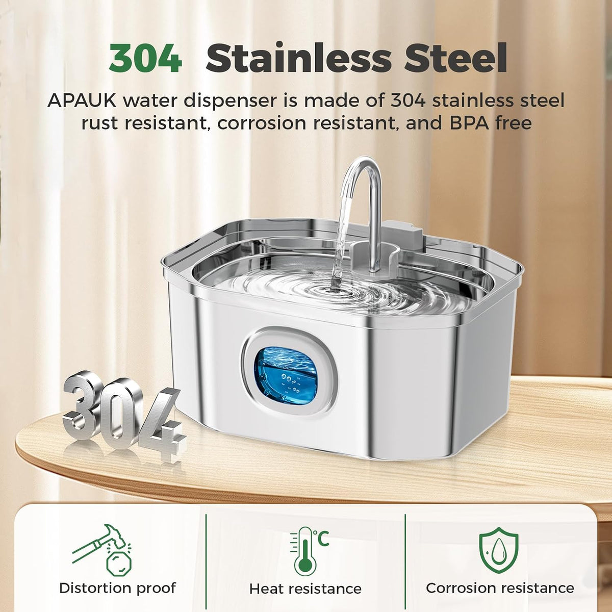 APAUK Cat Water Fountain Stainless Steel - Fountain +2 Filters +2 Sponges - image 2