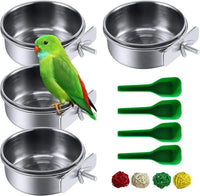 Parrot Feeding Dish Cups,Stainless Steel Bird Food Water Bowl Parakeet Feeder Birds Cage Ball Toys - 【4 PCS】 / 【M:4.7x2.2 Inches】