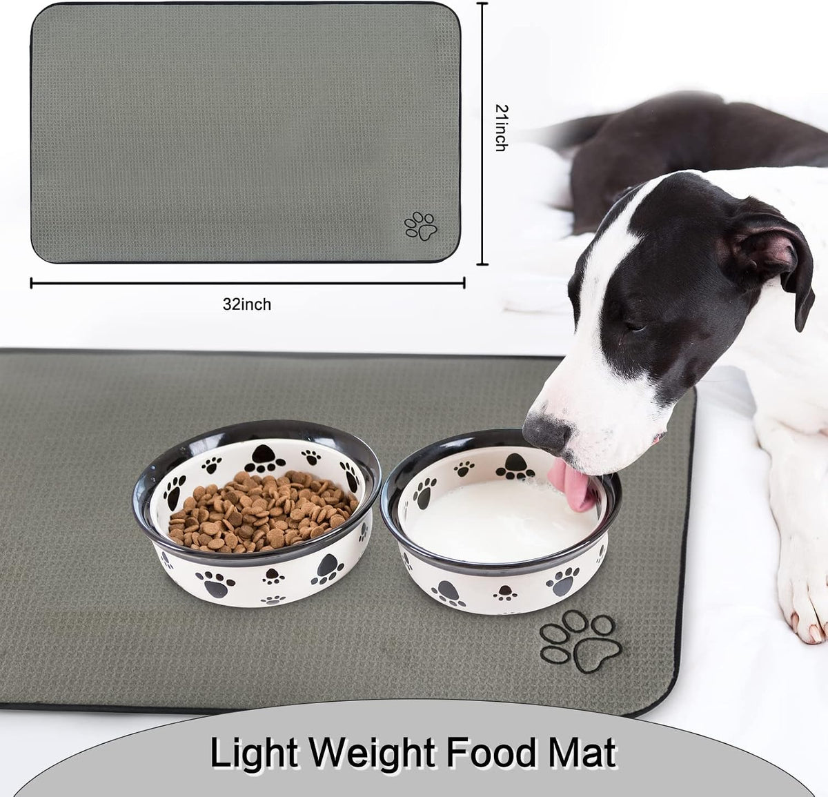 Dog Food Bowl Mat Pet Feeding Mat for Food Water 14.2x24In Grey – Essentials for Dogs - Grey Rectangle / 32"L x 21"W - image 2