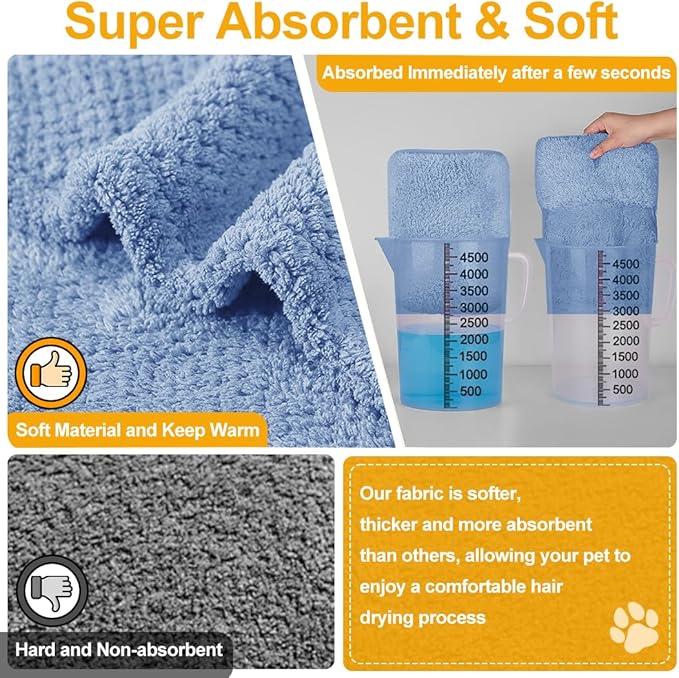Medium to Large Size Dog Bathrobe, Quick Drying Super Absorbent Used for After Bathing, Warm Dog Towels, Adjustable Hoodies and Belts for Pet Dogs Bath Clothes Products (Blue Jacquard, 4XL)