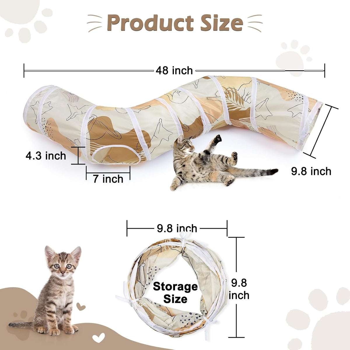 Glittme Cat Tunnel, Cat Tunnels for Indoor Cats - Beige Cat - image 3