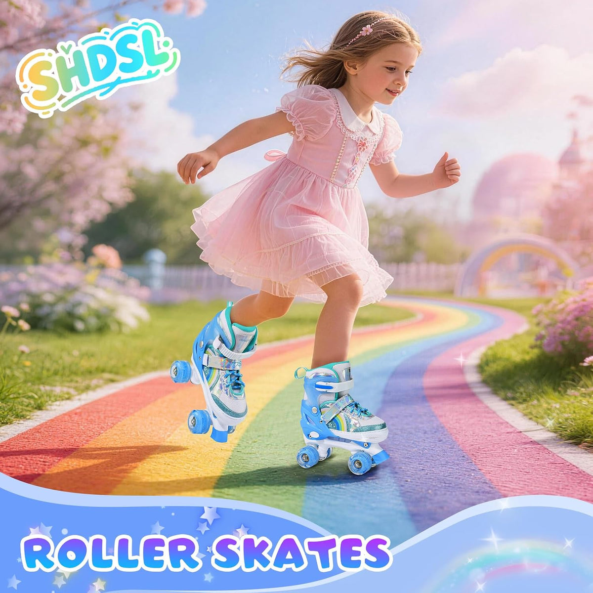 SHDSL pink rainbow light up adjustable roller skates for girls - view 30