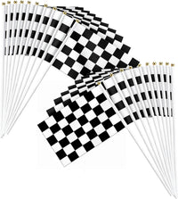 Piokio 20 Pack 8"x5.5" Black and White Checkered Racing Stick Flag