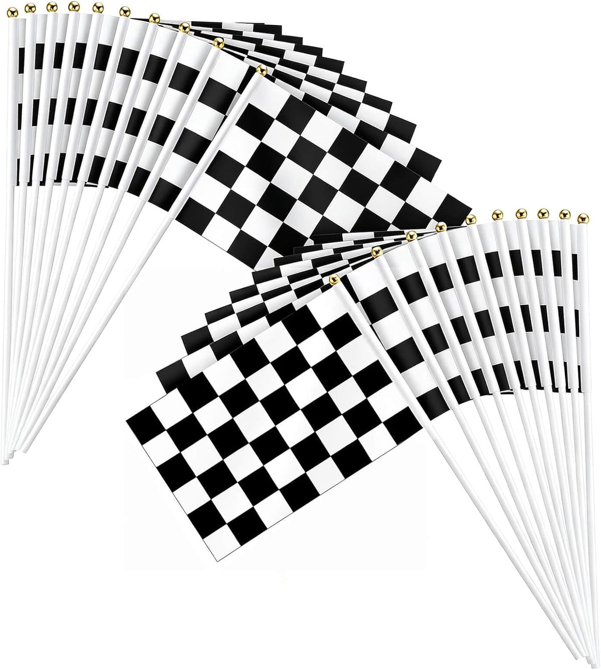 Piokio 20 Pack 8"x5.5" Black and White Checkered Racing Stick Flag