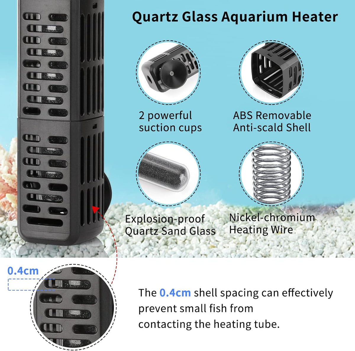 HiTauing Aquarium Heater, 50W/100W/200W/300W/500W Submersible Fish Tank Heater - 200W - image 3