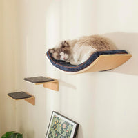2 Set Cat Wall Steps, Wooden Cat Climbing Shelf for Wall - Curved