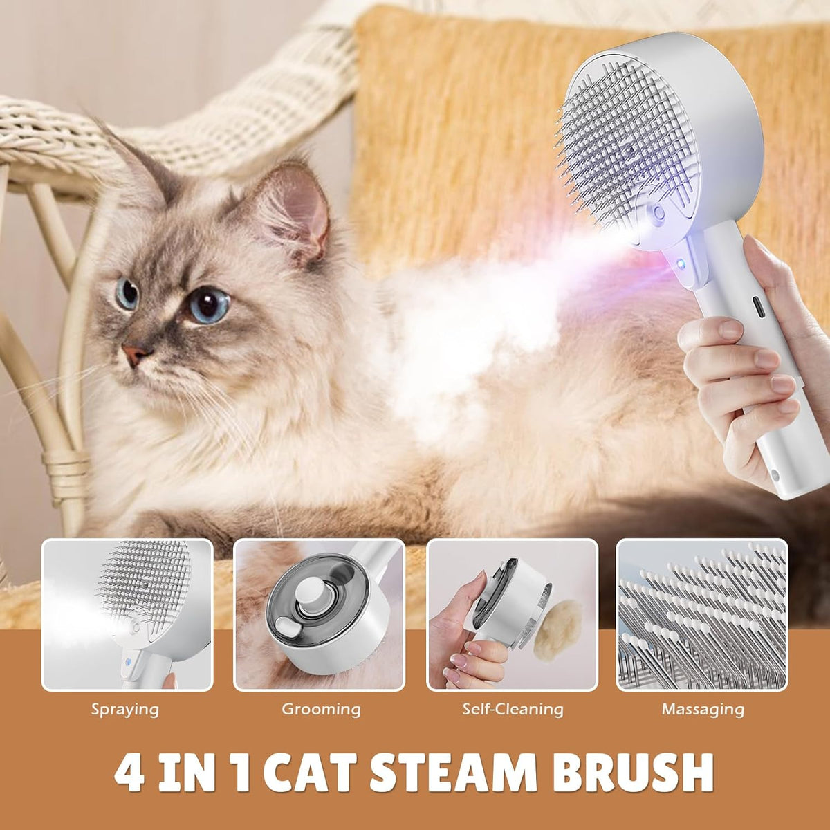 Cat Steam Brush for Indoor Cats - White - image 2