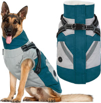 Dog Winter Coat with Harness Built in - XXX-Large(Chest:41.34 in) / Turquoise Green